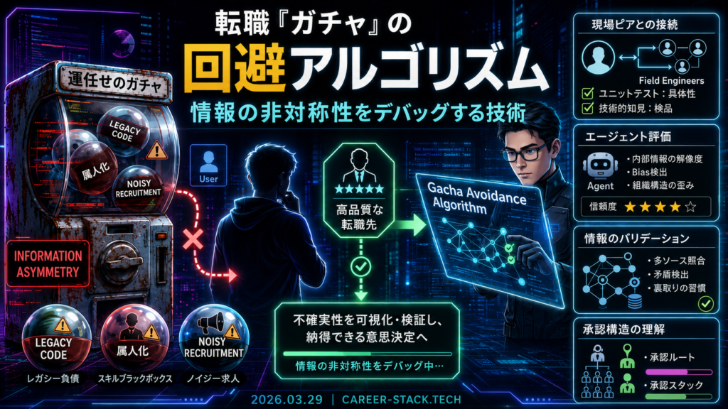 転職ガチャを回避する情報の非対称性デバッグのアルゴリズム図
